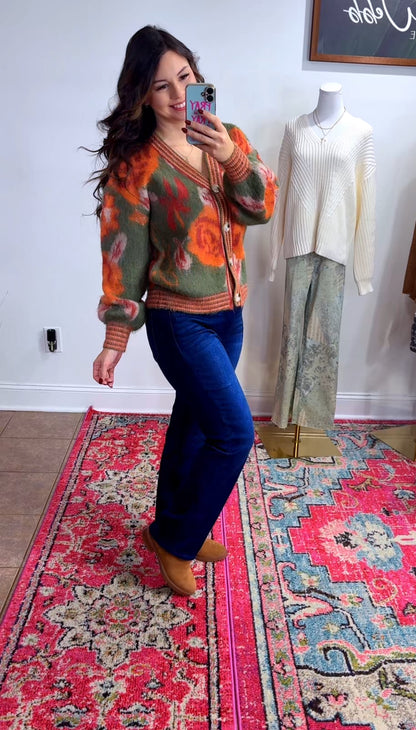 Winter Floral Button Up Sweater