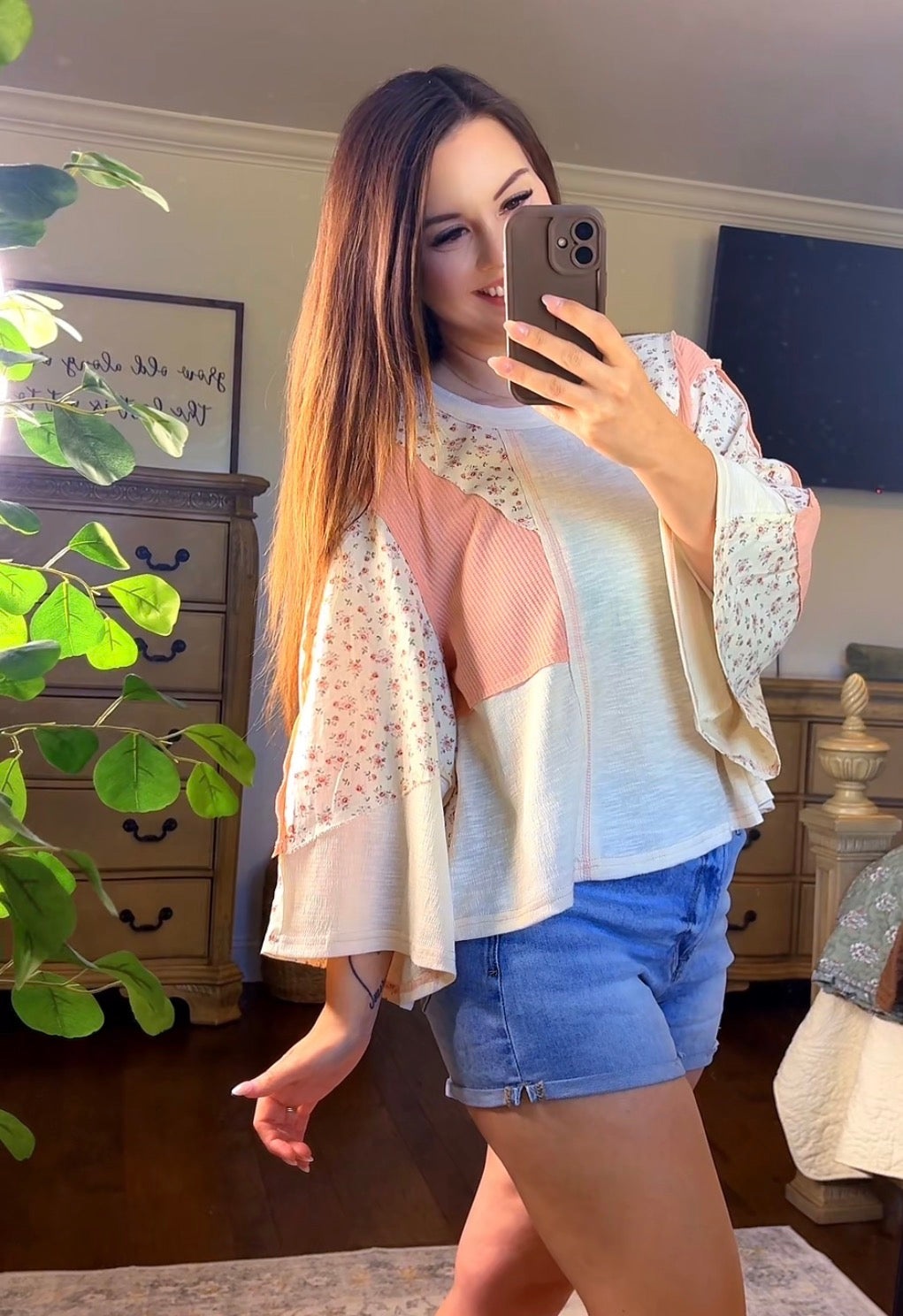 POL Floral and Color Contrast Round Neck (2 colors)