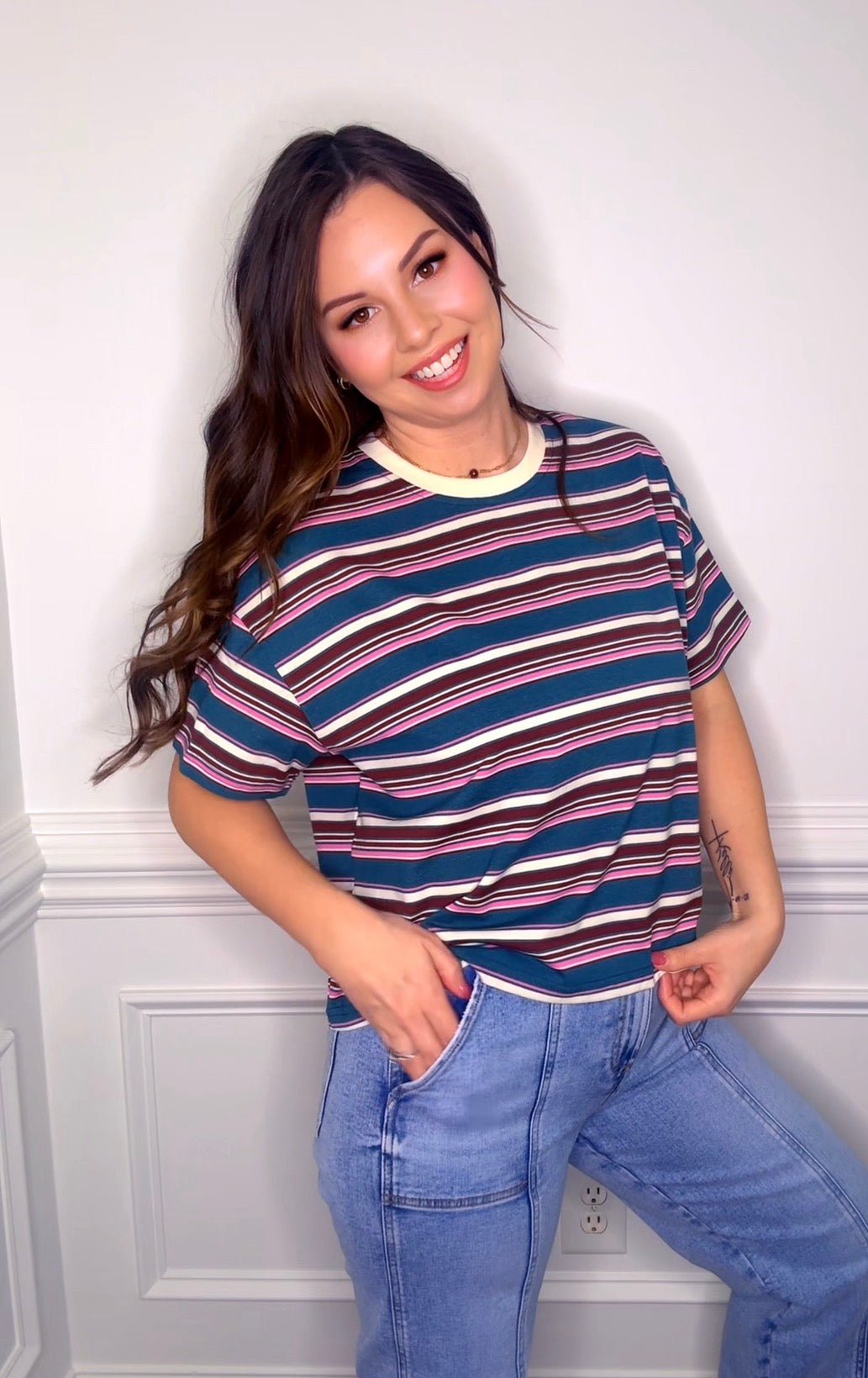 Multi Colored Striped Knit Tee