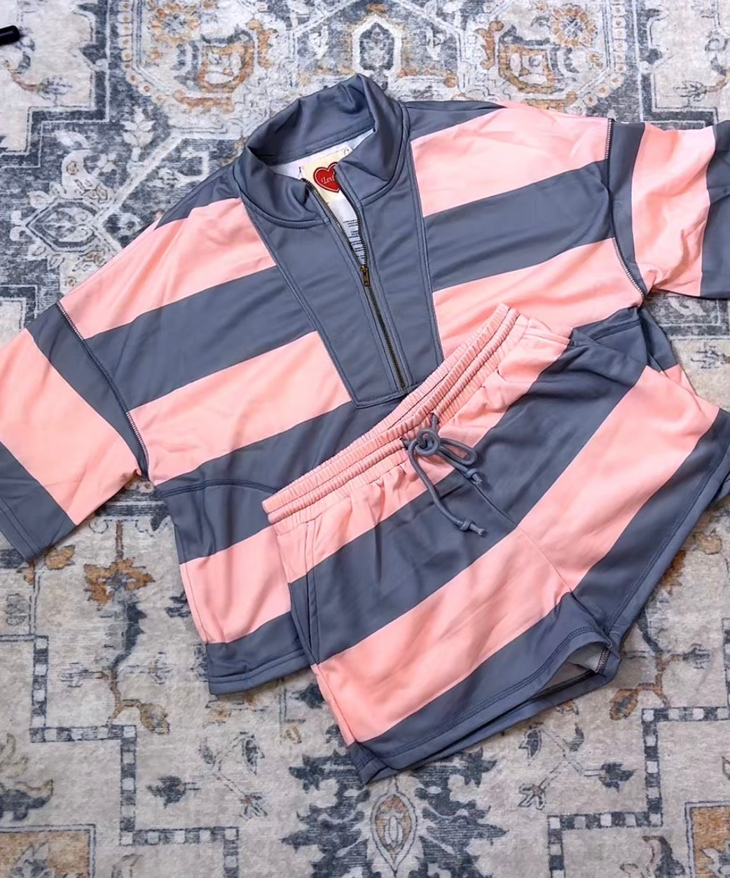 Striped Half Zip Top and Short Set (3 colors)