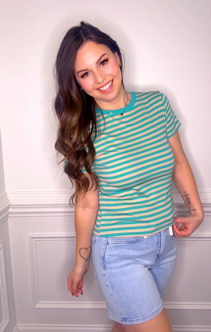 STRIPED CONTRAST KNIT TEE *Final Sale* *Nonrefundable*