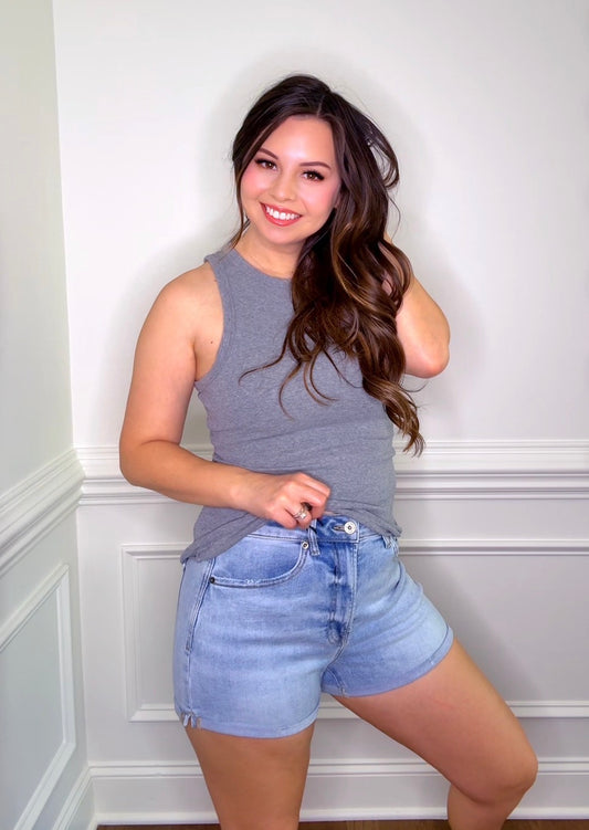 Light Denim HIGH RISE DOUBLE CUFF REGULAR SHORTS