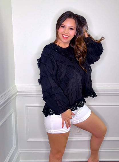 Delicate Lace Ruffle Accent Top (2 colors)