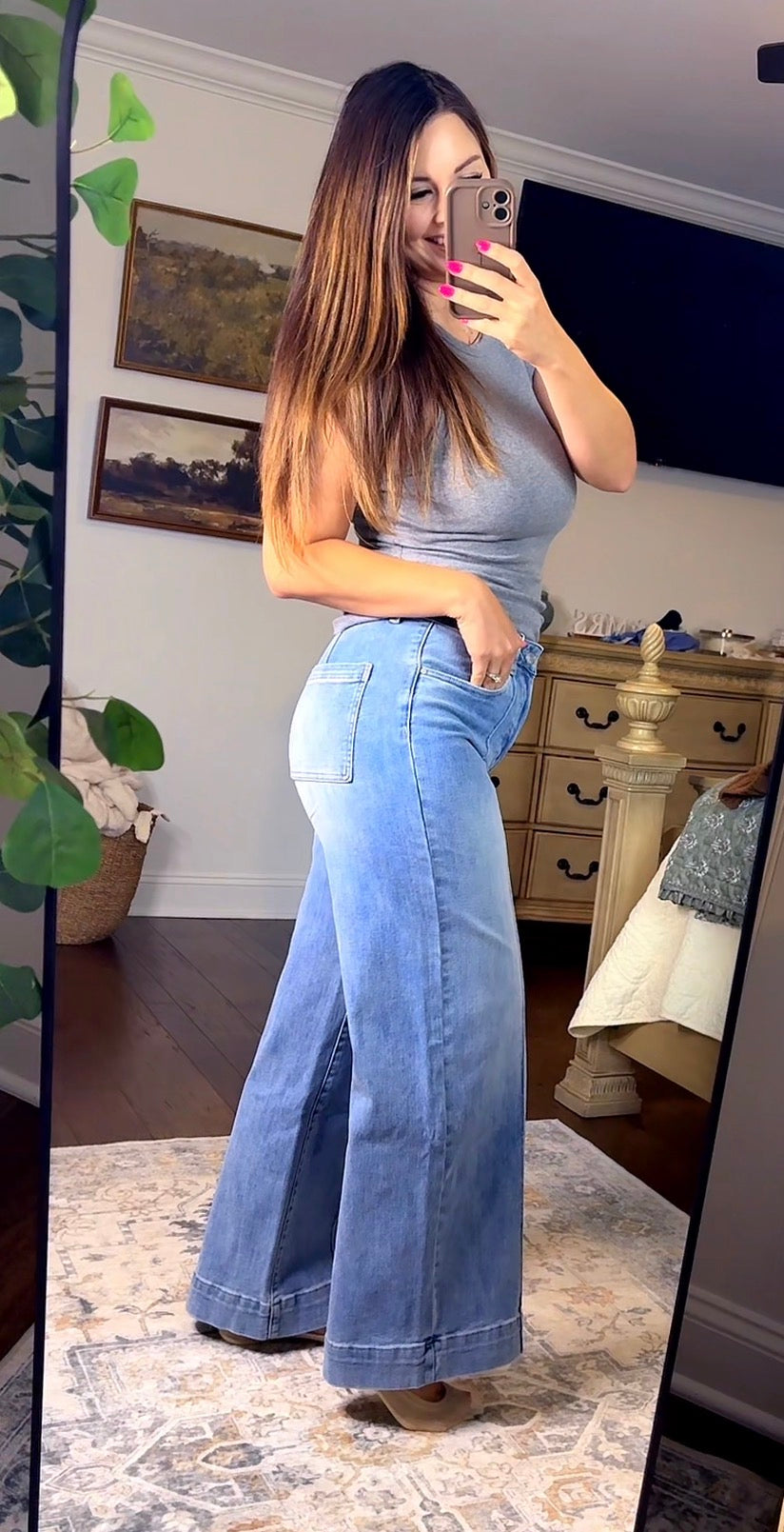 Tummy Control Mid Rise Ankle Wide Flare Jeans