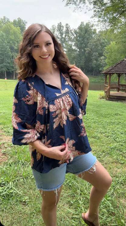 Floral My Fall Top (Navy)