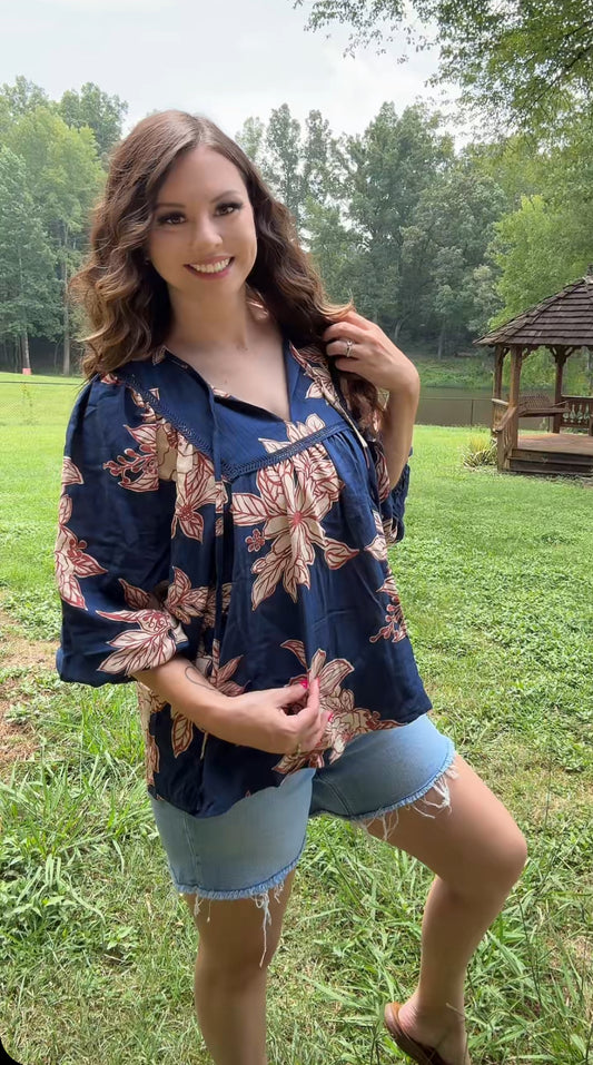 Floral My Fall Top (Navy)