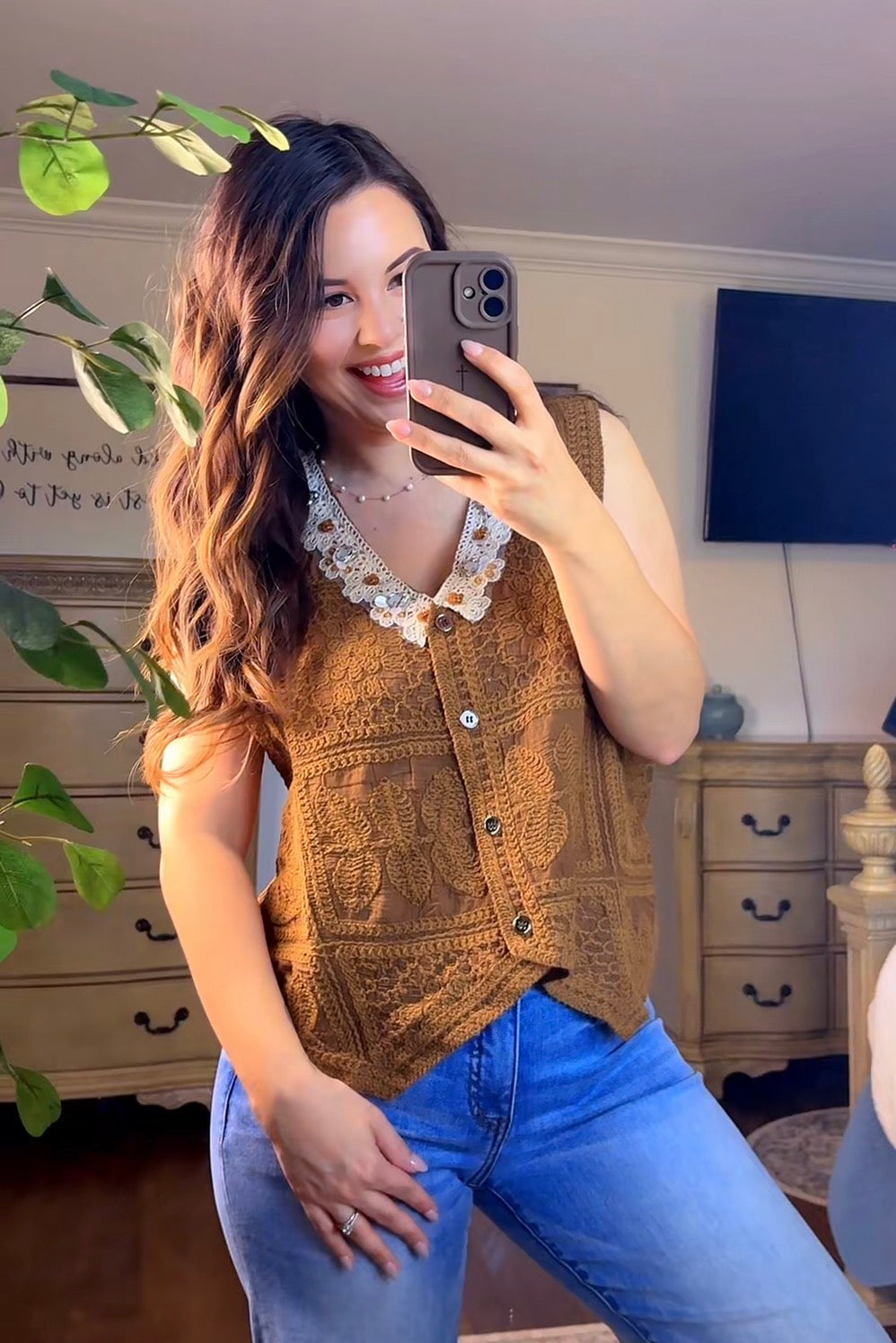 Crochet Floral Button Down Vest