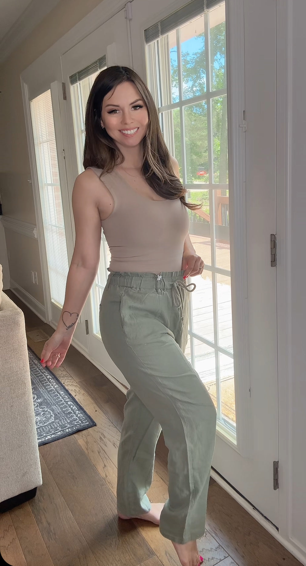 High Waisted Linen Pants (Sage)