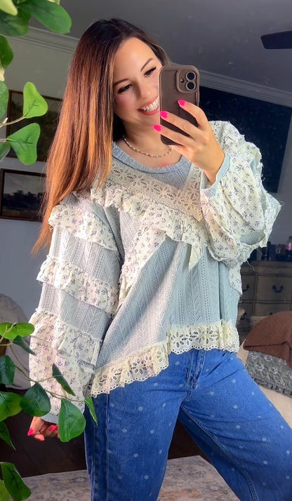 Eyelet Embroidery Ruffle Accents Top