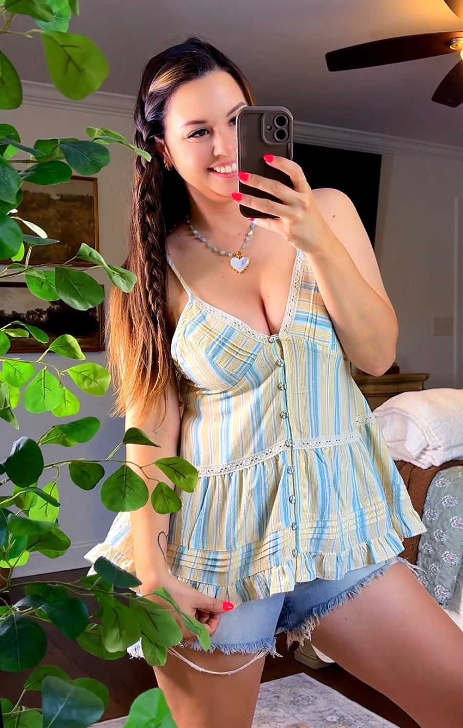 Yellow and Blue Stripe Button Down Tank