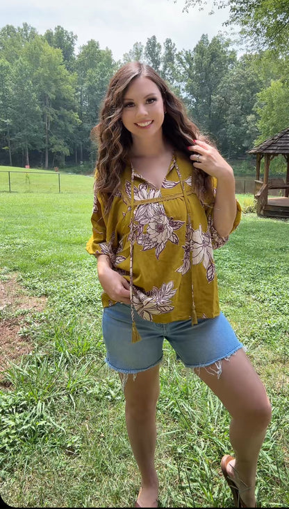 Floral My Fall Top (Mustard)