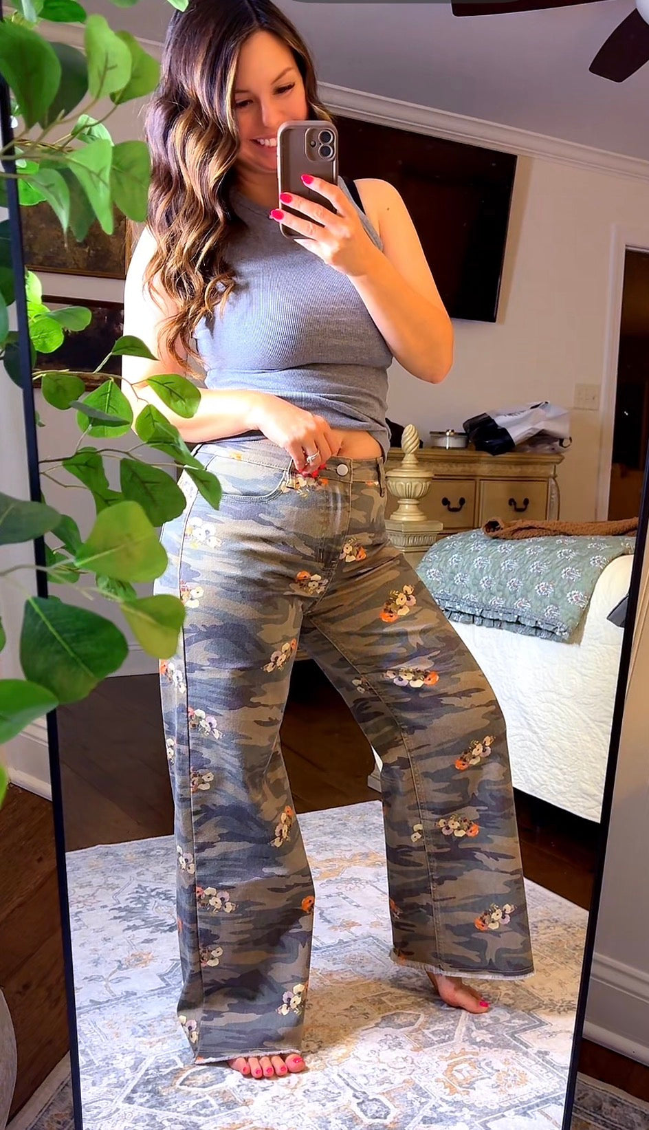 CAMOUFLAGE PRINT WASHED STRETCH TWILL PANTS