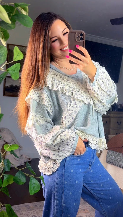 Eyelet Embroidery Ruffle Accents Top
