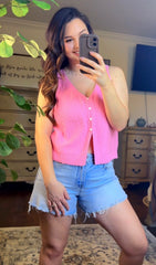 Wishlist Pink Crochet Button Tank
