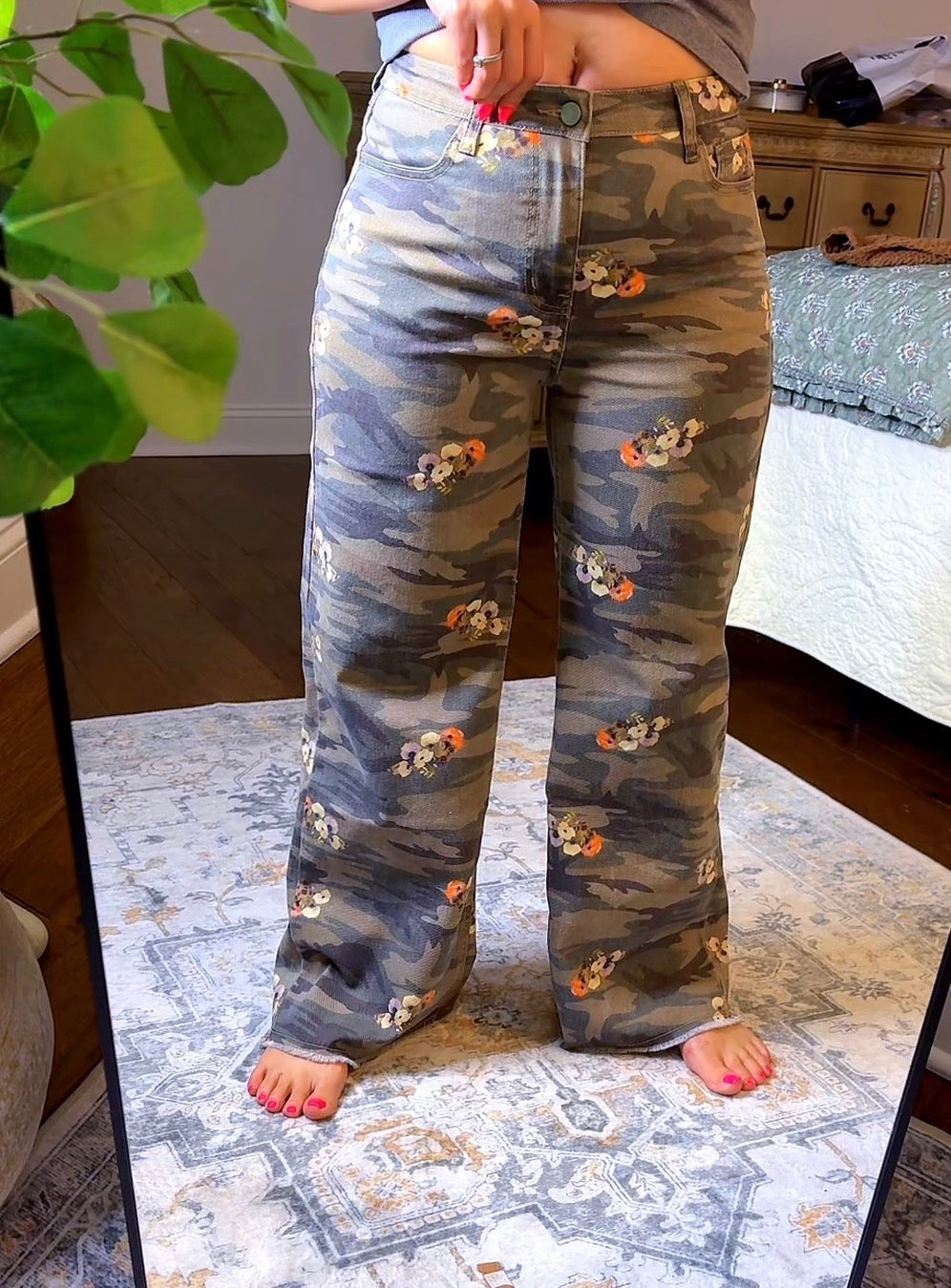 CAMOUFLAGE PRINT WASHED STRETCH TWILL PANTS