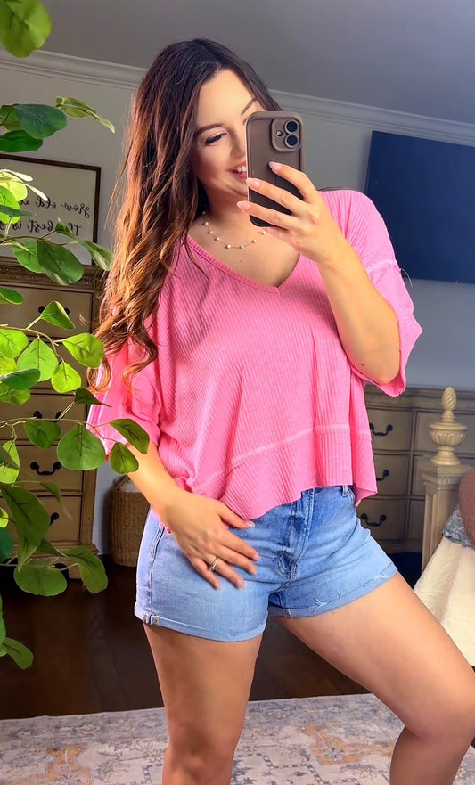 POL Pink Round Neck Half Sleeve