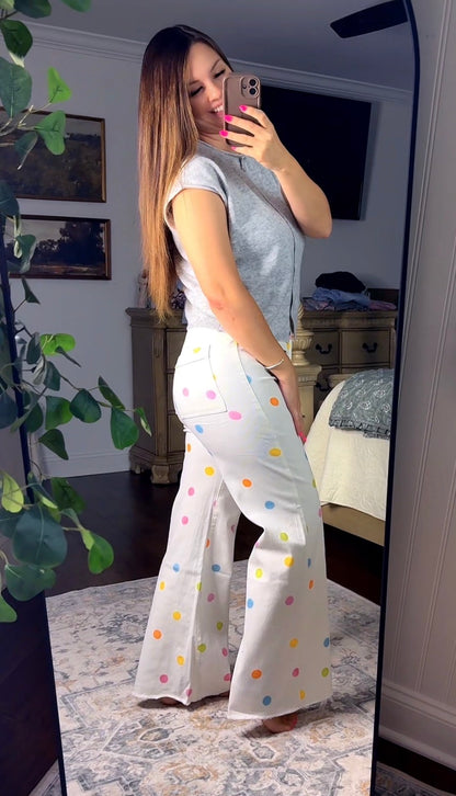 Comfort Stretch Pastel Polkadot Wide Leg Jean