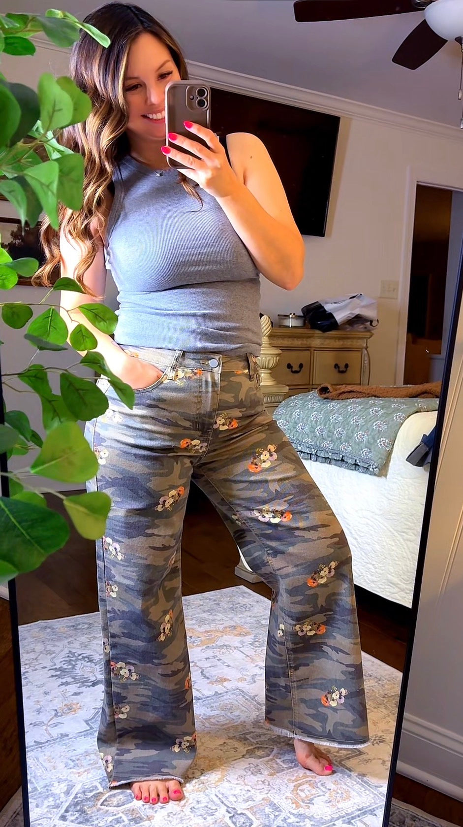 CAMOUFLAGE PRINT WASHED STRETCH TWILL PANTS