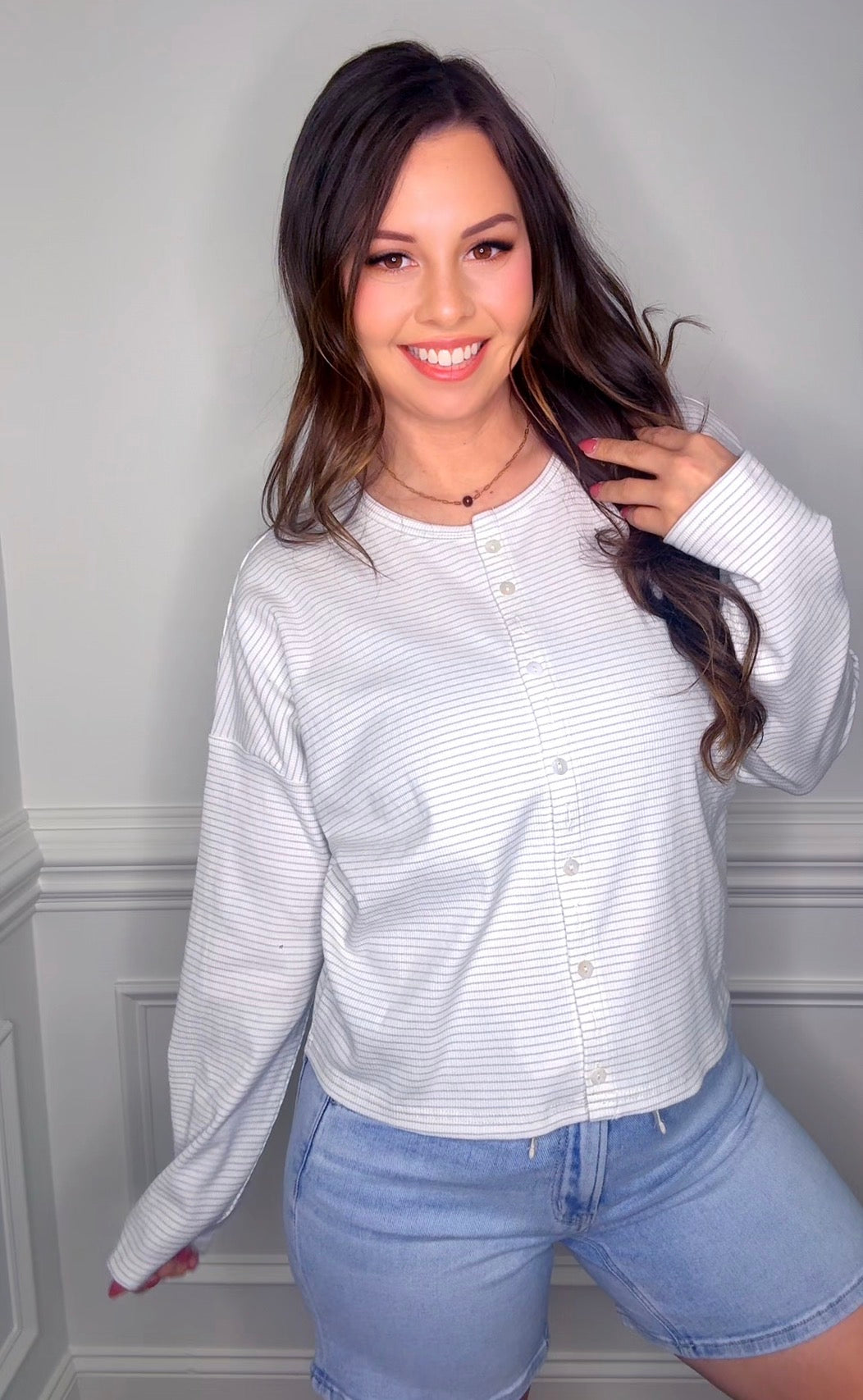 STRIPE BUTTON FRONT KNIT TOP *Final Sale* *Nonrefundable*