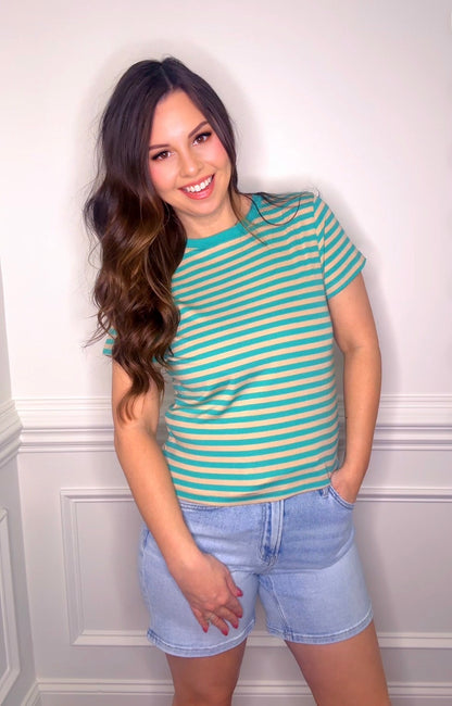 STRIPED CONTRAST KNIT TEE *Final Sale* *Nonrefundable*