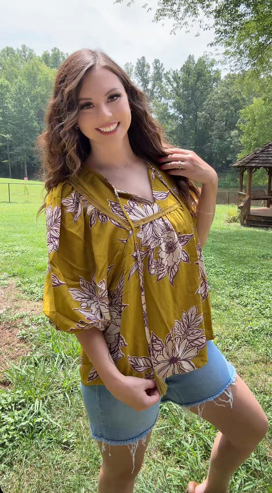 Floral My Fall Top (Mustard)