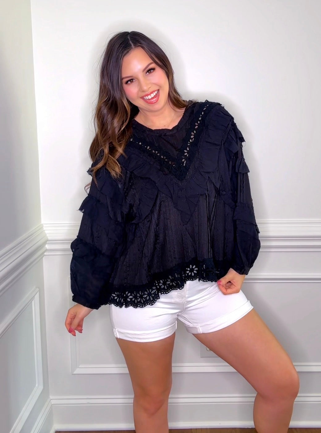 Delicate Lace Ruffle Accent Top (2 colors)