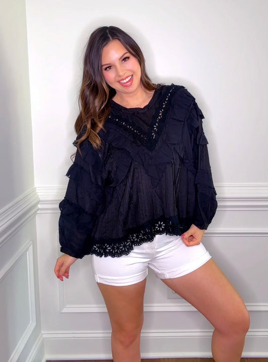 Delicate Lace Ruffle Accent Top (2 colors)
