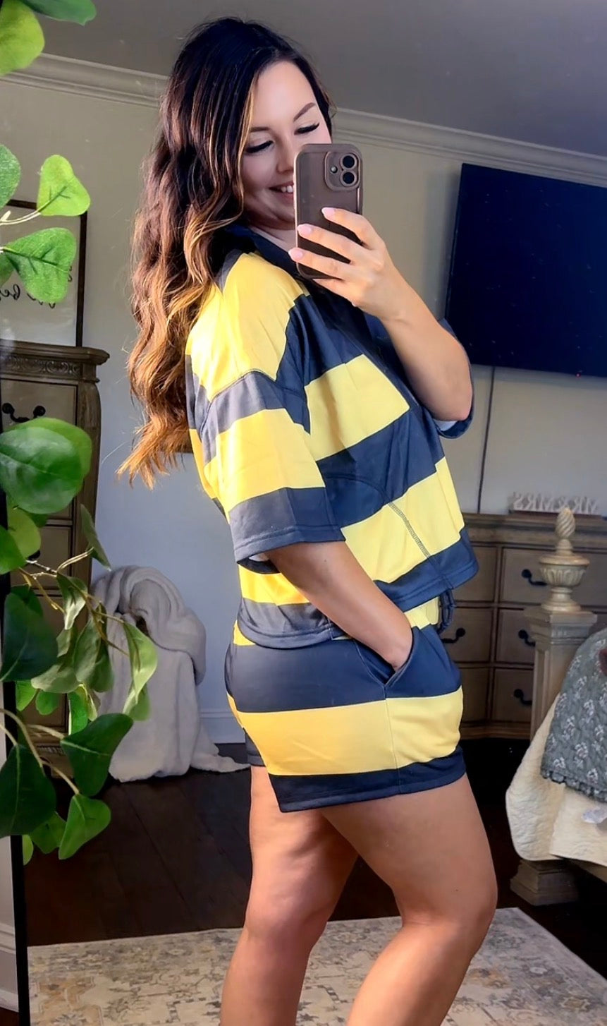 Striped Half Zip Top and Short Set (3 colors)