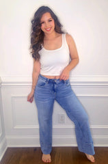Mid Rise Ankle Straight Seamed Jeans