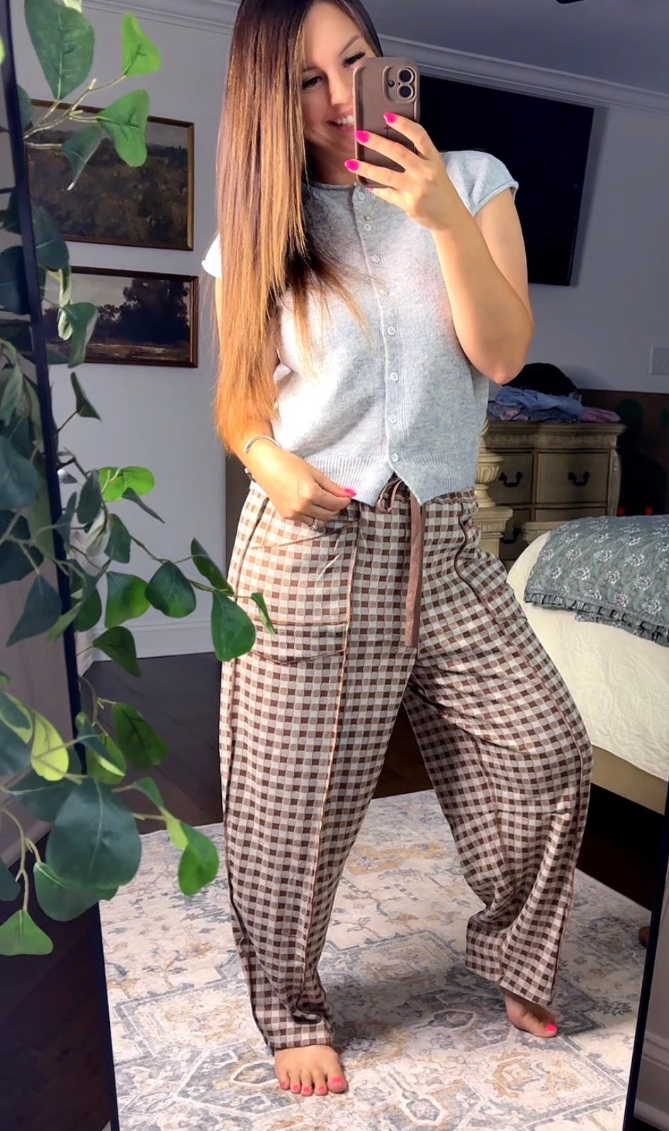 Soft Brushed Check Barrel Fit Utility Knit Pants (3 colors)