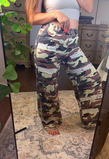POL Camo with Floral Embroidery Pants