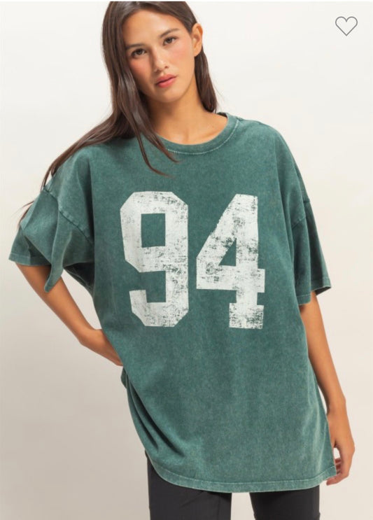 Mineral Washed Overszied Number Graphic T-shirt