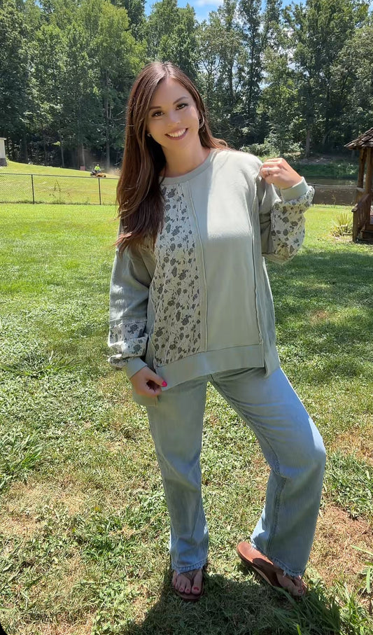 Sage Me Floral Pullover