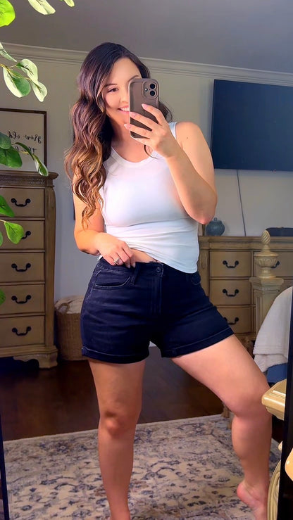 High Rise Super Soft Black Cuffed Shorts