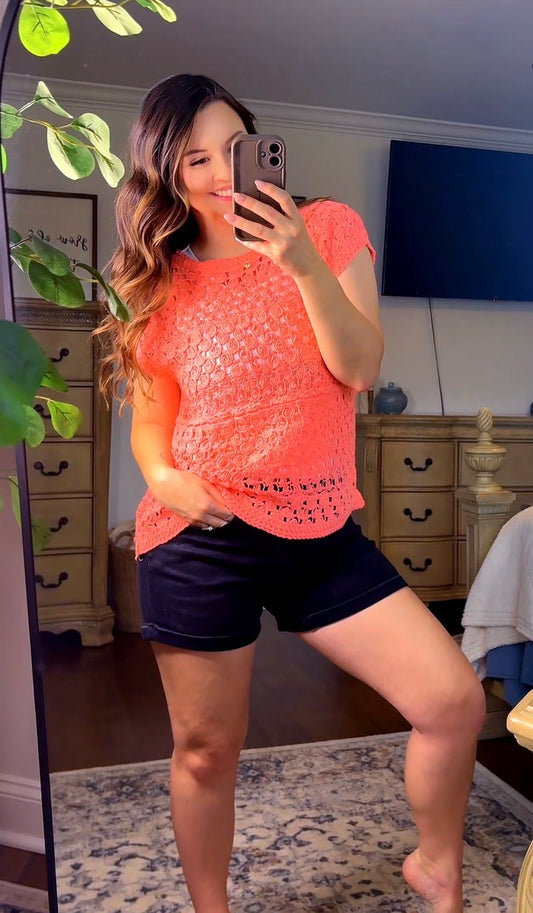 Neon Peach POL Crochet Top