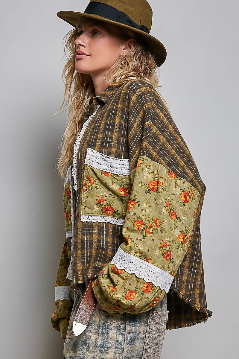 Boho Wildflower Plaid Top- POL