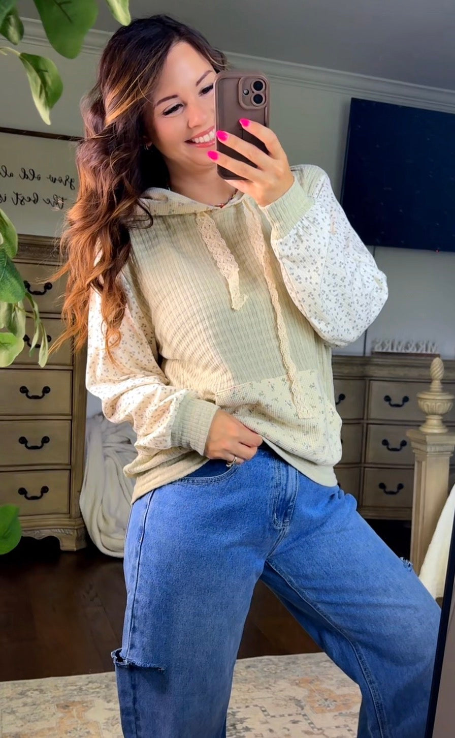 Hooded Floral Print Pullover
