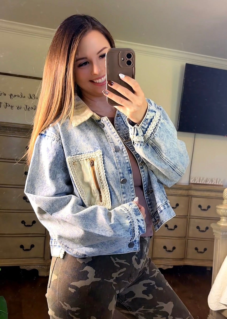 The Free Spirit Corduroy Contrast Denim Jacket- POL