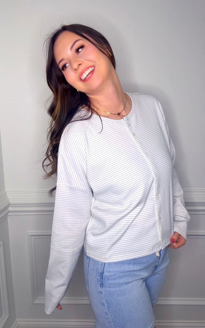 STRIPE BUTTON FRONT KNIT TOP *Final Sale* *Nonrefundable*
