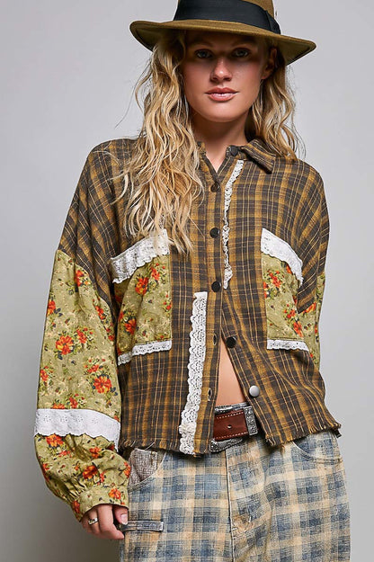 Boho Wildflower Plaid Top- POL