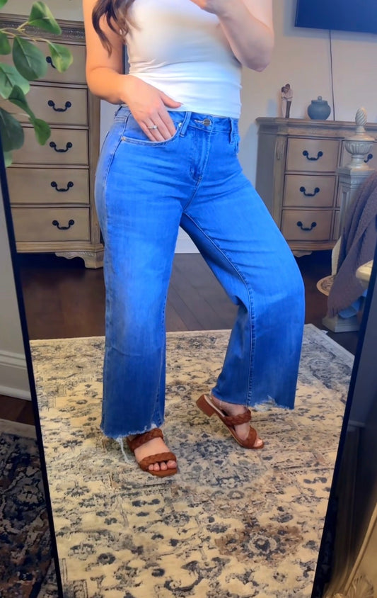 SUPER HIGH WIDE CROP FRAYED HEM