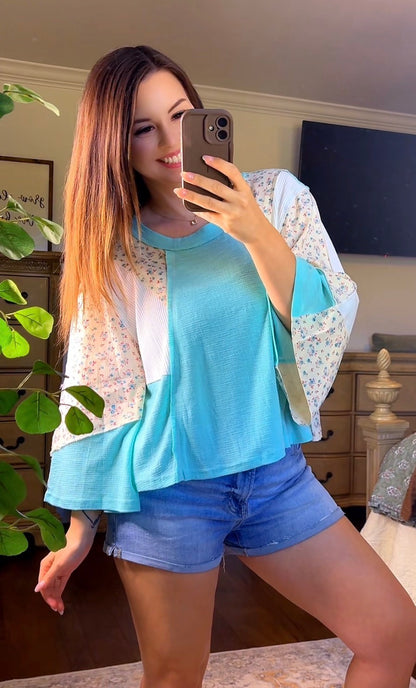 POL Floral and Color Contrast Round Neck (2 colors)