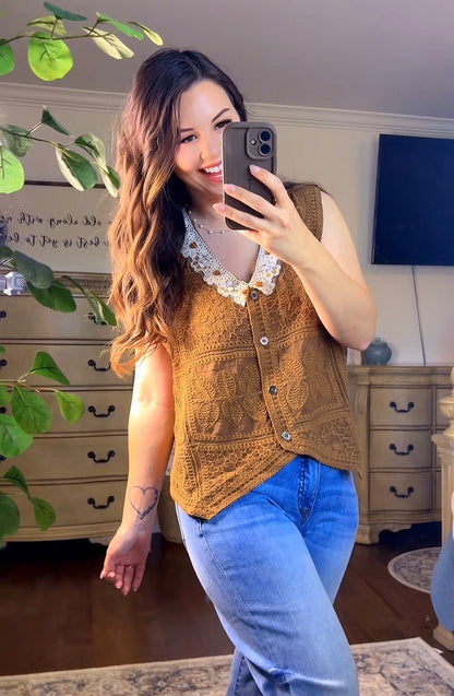 Crochet Floral Button Down Vest