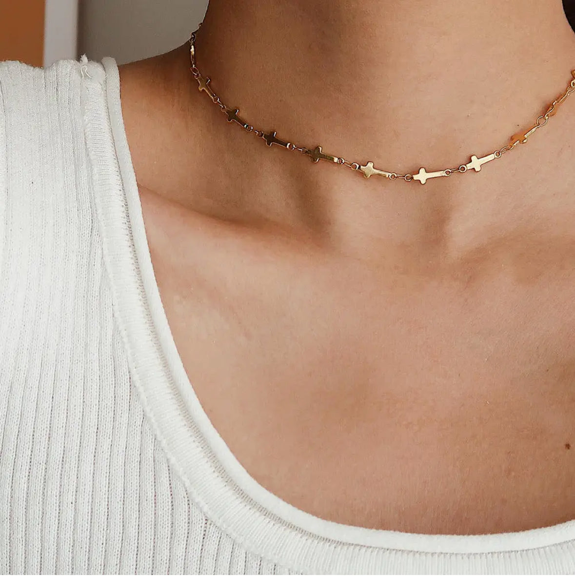Dilara 18K Gold Non-Tarnish Cross Choker