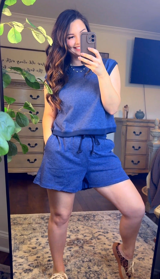 Aaron and Amber WASHED TERRY SLEEVELSS TOP AND SHORTS