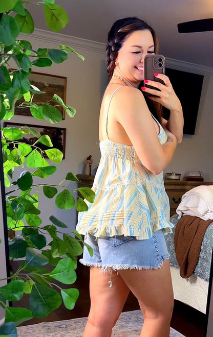 Yellow and Blue Stripe Button Down Tank