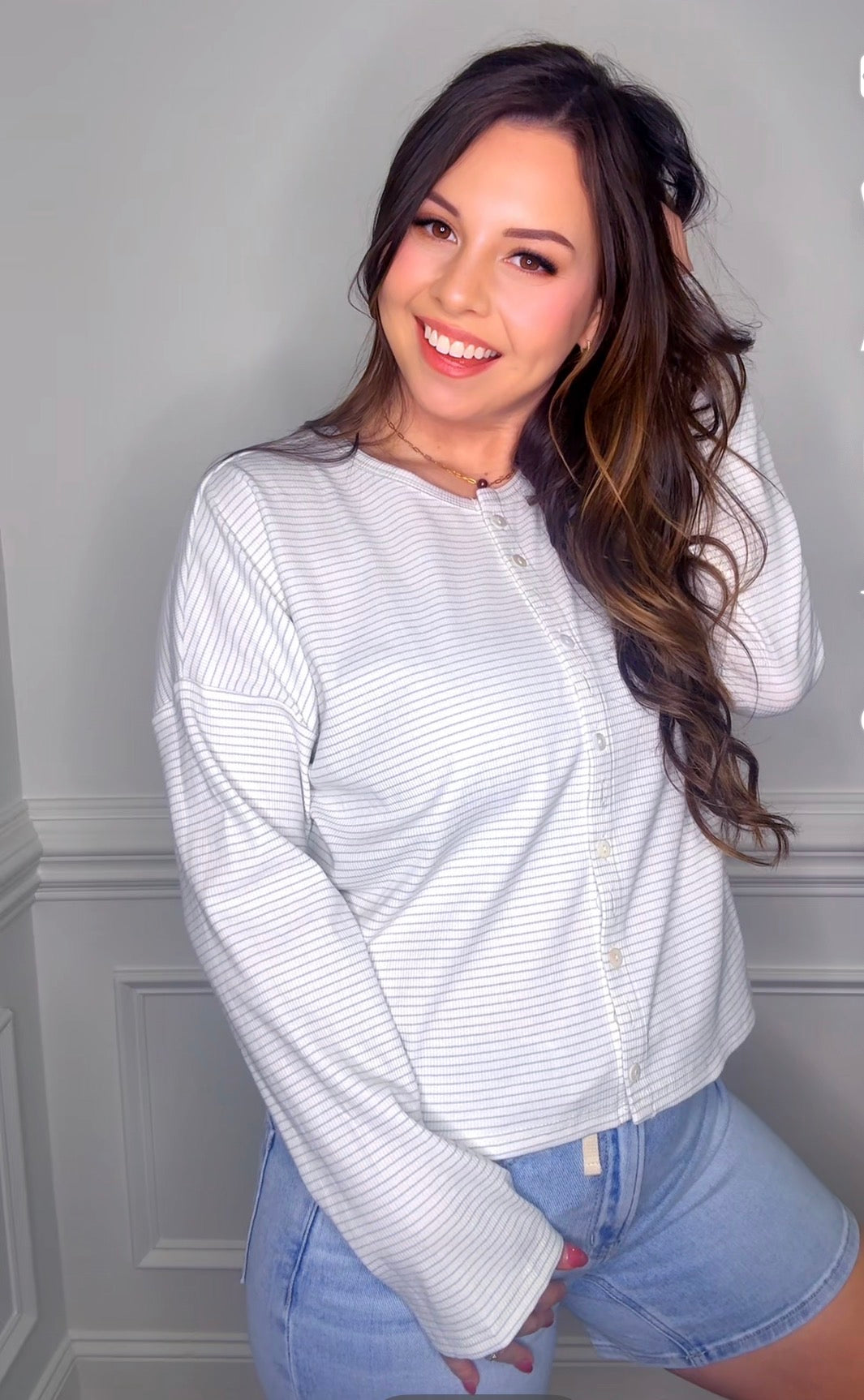 STRIPE BUTTON FRONT KNIT TOP *Final Sale* *Nonrefundable*