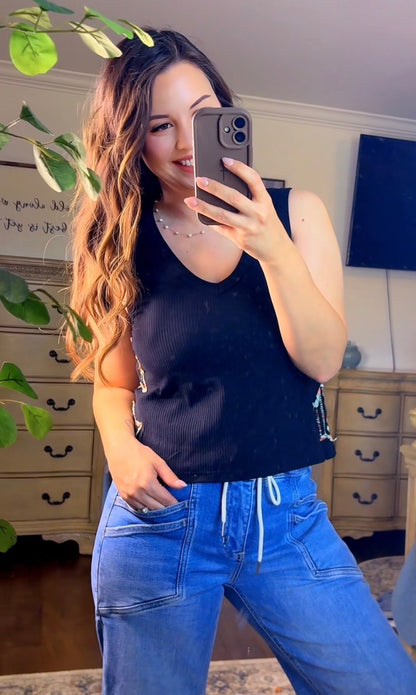 Star Patch V Neck Ribbed Tank