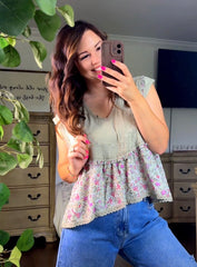 V Neck Sleeveless Floral Print Top