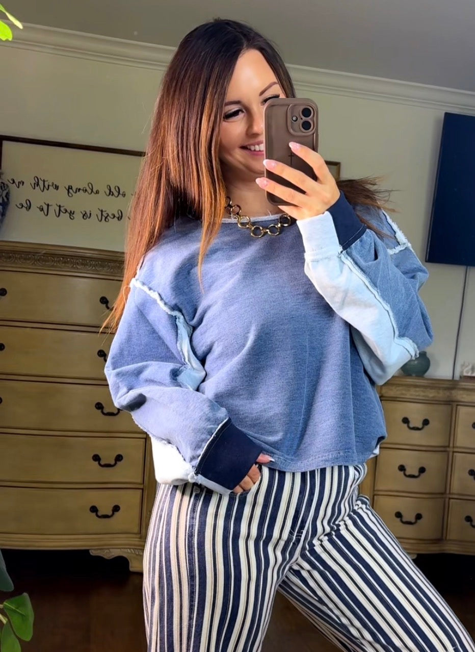 POL Denim Mist French Terry Top